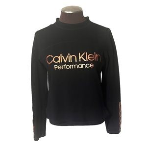 Calvin Klein Black and Rose Gold Crewneck Mesh Back Athletic Sweatshirt Sz M